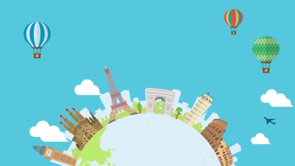 Utazás Nyaralás Városnézés Animációs Banner Világörökség Világhírű Épületek — Stock videók