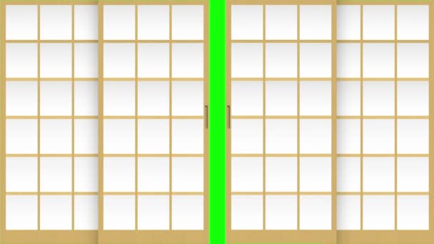 Shoji Japońskie Tradycyjne Drzwi Przesuwne Otwarte Blisko Animacji Zielone Tło — Wideo stockowe