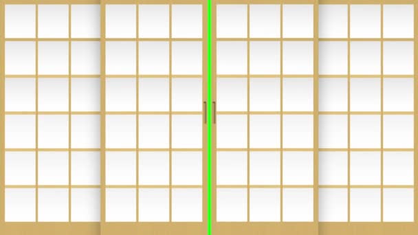 Shoji Japanese Traditional Sliding Door Open Close Animation Green Background — Stock Video