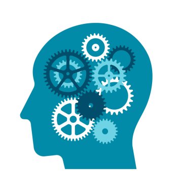 İnsan beyni için bir metafor olarak teçhizatın düz vektör illüstrasyonu (Business, AI ve ilham )