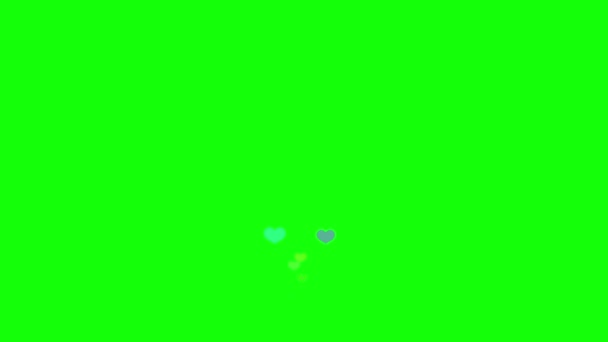 动漫电影与浮动的心脏 Sns 流媒体广播 透明使用的绿色背景 — 图库视频影像