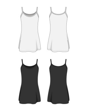 Kadın uzun gecelik şablon çizim seti