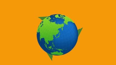 Dünyanın etrafında 3 ok, animasyon 4K film. Geri dönüşüm, ekoloji, 3R-124; geri dönüşüm, yeniden kullanma, azaltma. Krom anahtar kullanımı için.