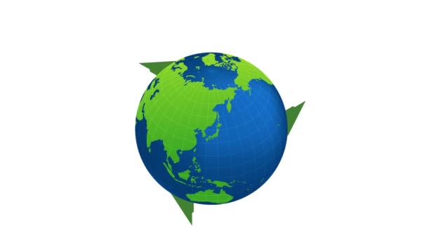 地球アニメーション4K映画の周り3本の矢印 リサイクル 生態系 3Rリサイクル 再利用 — ストック動画