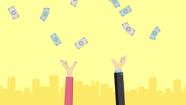 Cartoon Animace Padajících Peněz Rukou Lidí Kteří Snaží Chytit Peníze — Stock video