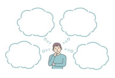 Genç adamın başı dertte ya da konuşma baloncuklarıyla karışmış..