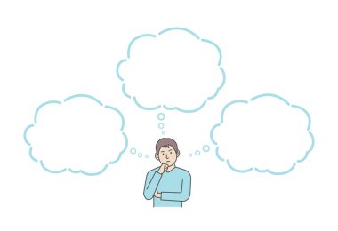 Konuşma baloncukları olan düşünen bir adamın vektör çizimi.