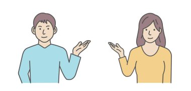 Genç bir erkek ve kadının (çift, aile) tanıtım ya da yönlendirme sunumu