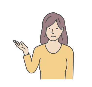 Tanıştıran veya yönlendiren genç bir kadının vektör illüstrasyonu