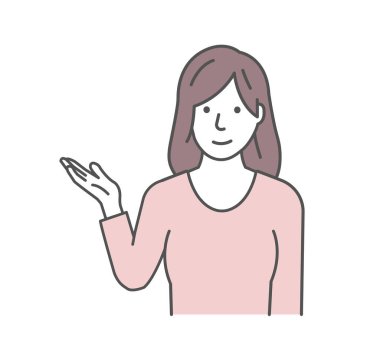 Tanıştıran veya yönlendiren genç bir kadının vektör illüstrasyonu