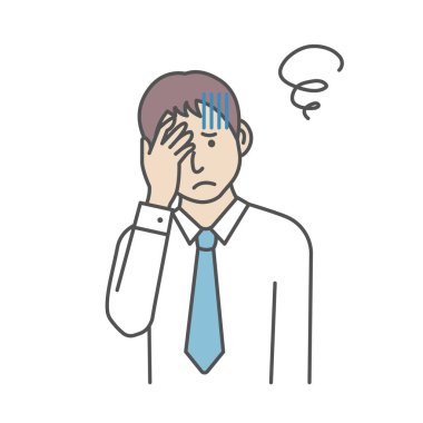 Kafasını sıkan genç bir iş adamının vektör çizimi (Aman Tanrım, baş ağrısı )