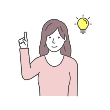 İyi bir fikri olan genç bir kadının vektör illüstrasyonu (ilham, yenilik )