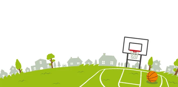 Grass Carré Terrain Basket Ball Illustration Bannière Vectorielle Type Paysage — Image vectorielle