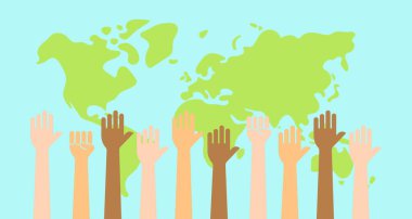 Various races raising their hands vector illustration (anti racism ) clipart
