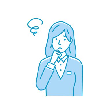 Başı dertte ya da kafası karışmış genç iş kadınının vektör illüstrasyonu.