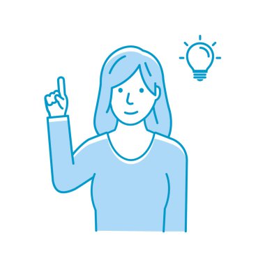 İyi bir fikri olan genç bir kadının vektör illüstrasyonu (ilham, yenilik )