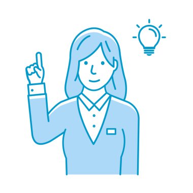 İyi bir fikri olan genç bir iş kadınının vektör illüstrasyonu (ilham, yenilik )