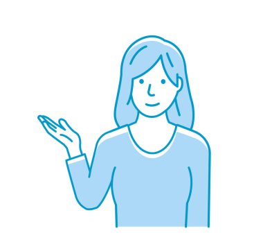 Tanıştıran veya yönlendiren genç bir kadının vektör illüstrasyonu