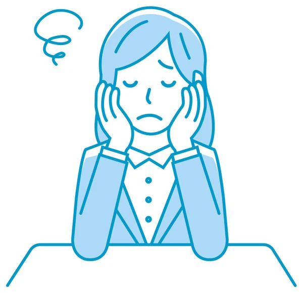 Jovem Ilustração Sentado Descansar Queixo Suas Mãos Pensando Preocupado Nervoso — Vetor de Stock