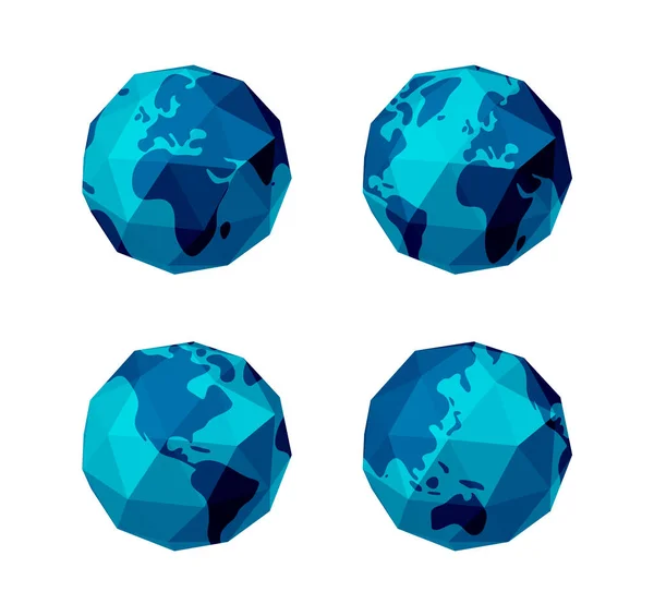 Vector Illustration Set Polygonized Earth Globe — Stock Vector
