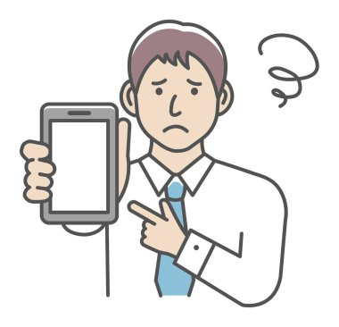 Akıllı telefon görüntüleme vektör çizimi gösteren genç işadamı (sorun, endişe )