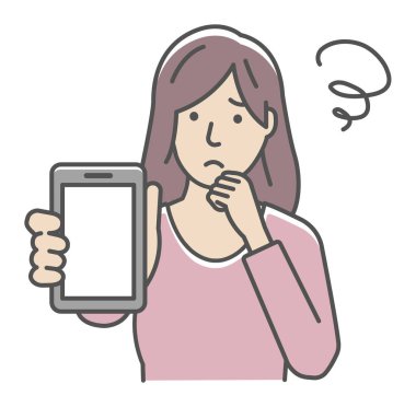 Akıllı telefon görüntüleme vektör çizimi gösteren genç bir kadın (sorun, endişe )