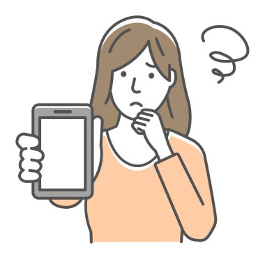 Akıllı telefon görüntüleme vektör çizimi gösteren genç bir kadın (sorun, endişe )