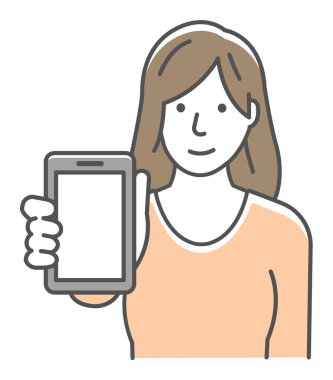 Akıllı telefon vektör illüstrasyonu gösteren genç bir kadın