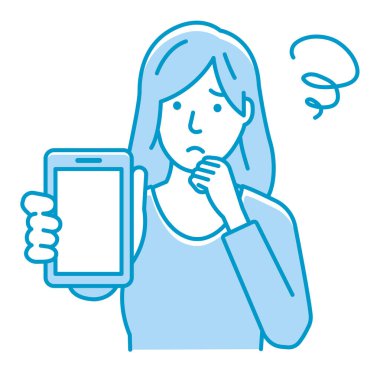 Akıllı telefon görüntüleme vektör çizimi gösteren genç bir kadın (sorun, endişe )