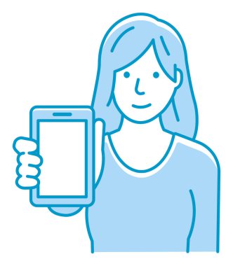 Akıllı telefon vektör illüstrasyonu gösteren genç bir kadın