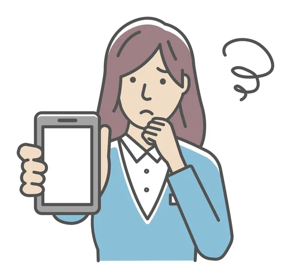 Junge Geschäftsfrau Zeigt Smartphone Displayvektorillustration Ärger Sorge — Stockvektor