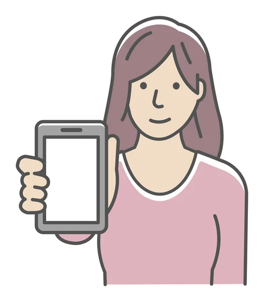 Junge Frau Zeigt Smartphone Displayvektorillustration — Stockvektor