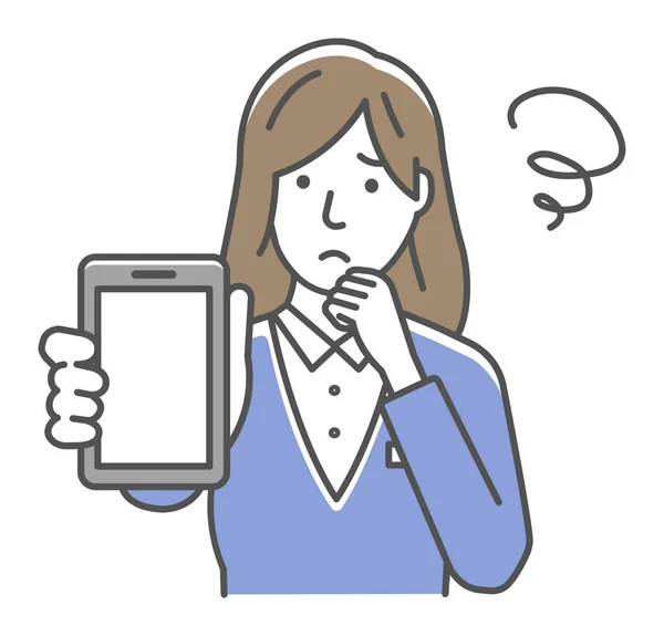 Junge Geschäftsfrau Zeigt Smartphone Displayvektorillustration Ärger Sorge — Stockvektor