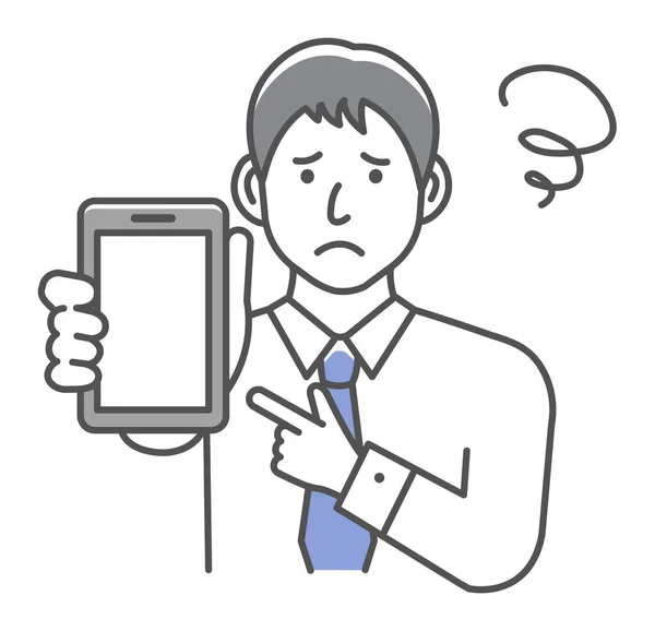 Junger Geschäftsmann Zeigt Smartphone Displayvektorillustration Ärger Sorge — Stockvektor