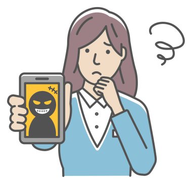 Akıllı telefon dolandırıcılığıyla başı dertte olan iş kadınının vektör çizimi.