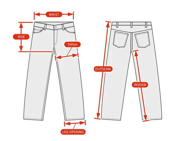 Kläder Storlek Diagram Vektor Illustration Slim Denim Byxor — Stock vektor