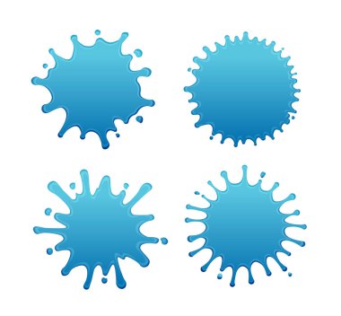 Mavi su sıçrama şekil vektör çizim seti