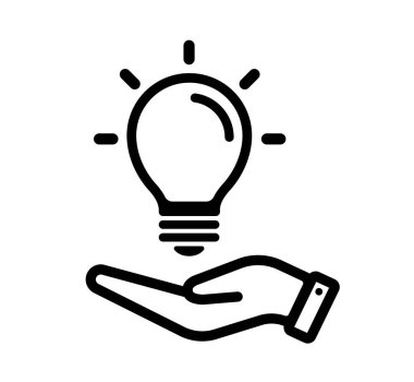 El ele tutuşan ampul vektör simgesi çizimi (fikir, ilham)