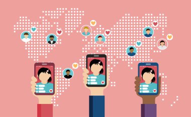 SNS ile internet iletişimi (canlı yayın uygulaması) vektör paneli illüstrasyonu.