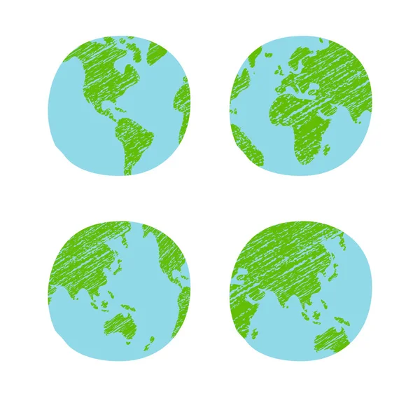 Křída Vektorové Grunge Země Mapa Světa Glóbus Ilustrační Sada — Stockový vektor