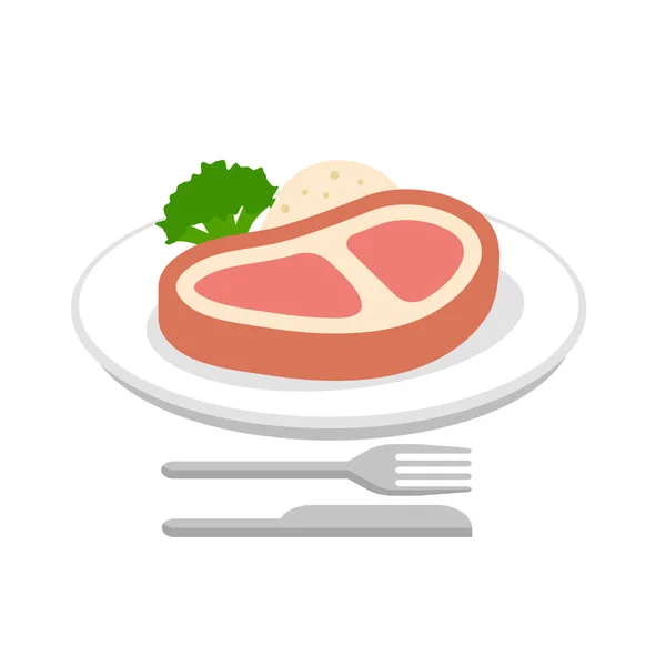 Steak Beef Dinner Vector Icon Illustration — Stock Vector