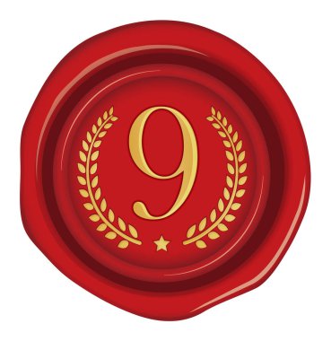 Balmumu damgalı vektör illüstrasyonu (numara, derecelendirme) β 124; 9 (kırmızı)