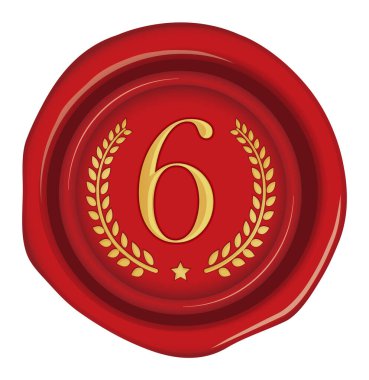 Balmumu mühür vektör illüstrasyonu (numara, derecelendirme) β 124; 6 (kırmızı)