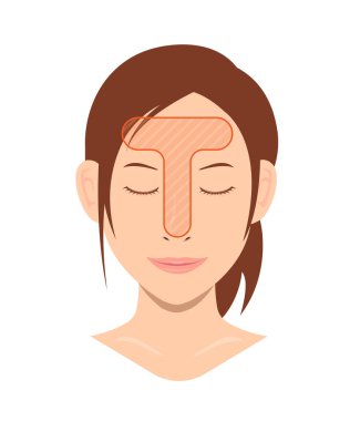 Kadın yüzünün T bölgesinin vektör illüstrasyonu.