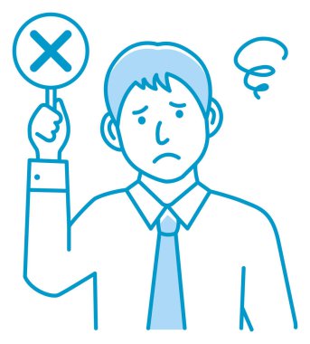 Pankart resimlerini gösteren bir iş adamı (X işareti )