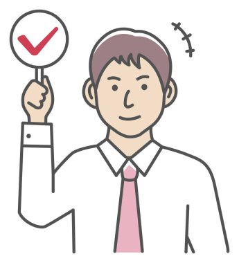 Pankart illüstrasyonunu gösteren bir iş adamı (onay işareti )