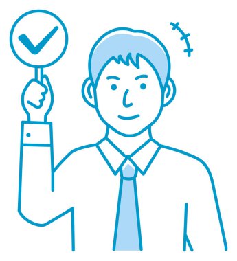 Pankart illüstrasyonunu gösteren bir iş adamı (onay işareti )