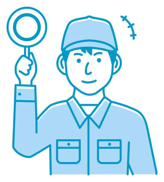 Trabalhador Colarinho Azul Mostrando Ilustração Vetorial Placard — Vetor de Stock
