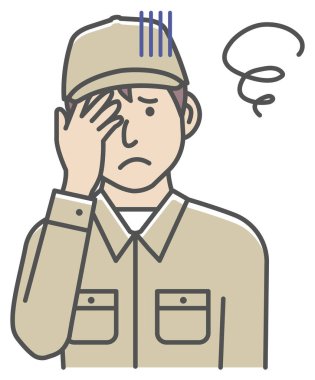 Mavi yakalı erkek işçi jesti illüstrasyonu: 124; sorun, depresyon