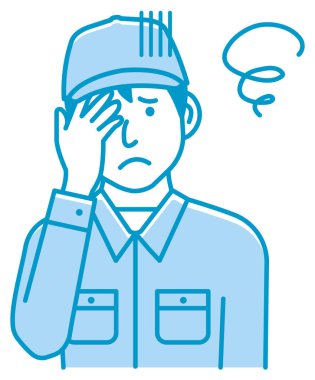 Mavi yakalı erkek işçi jesti illüstrasyonu: 124; sorun, depresyon